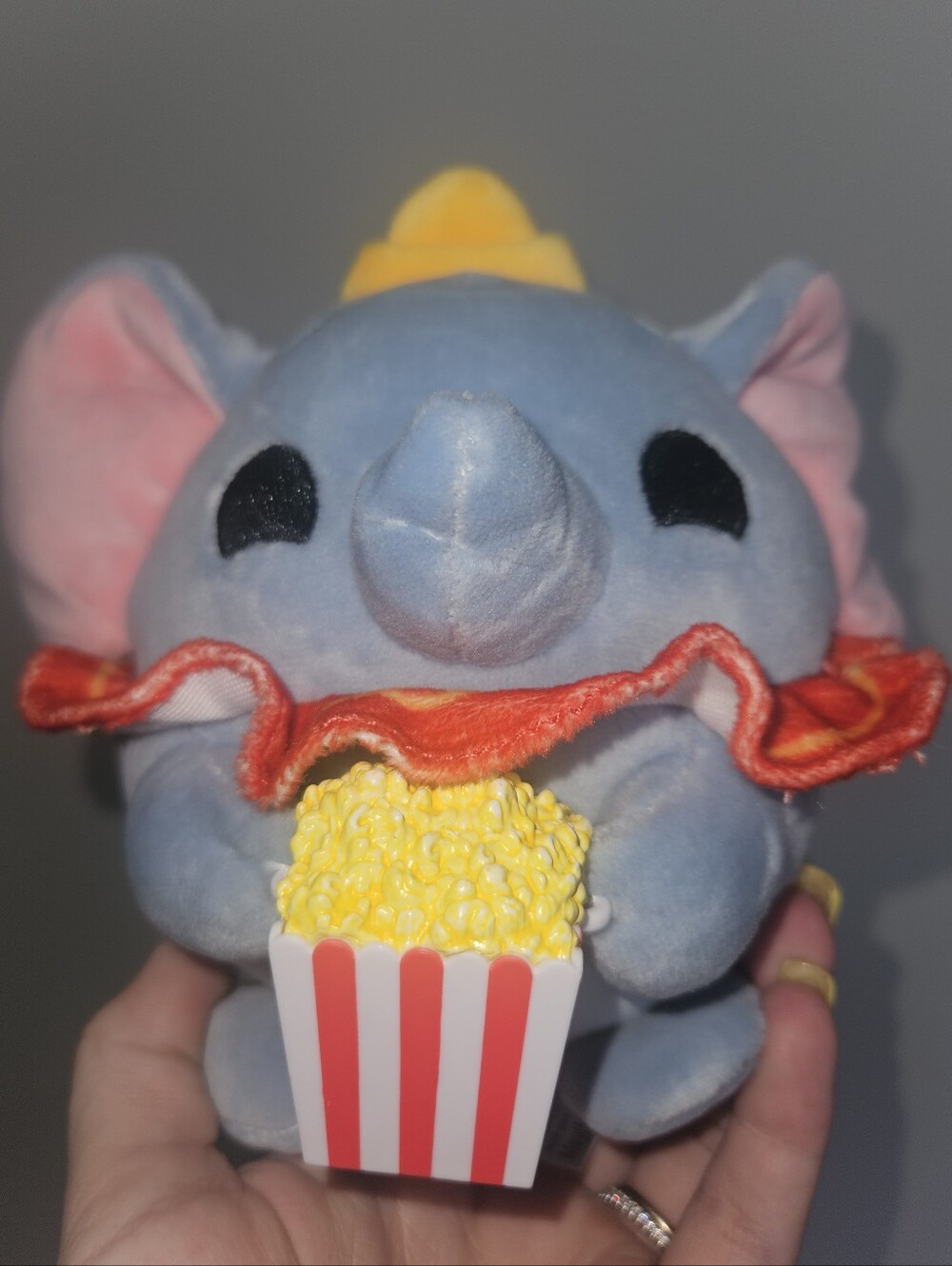 Disney Dumbo Elephant Plush with Pink Ears Holding Yellow Popcorn